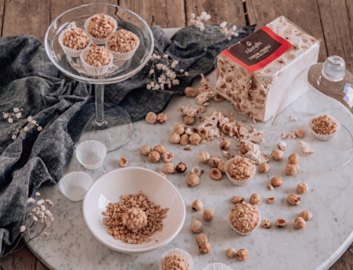Tartufi dolci con torrone alle nocciole e cioccolato bianco