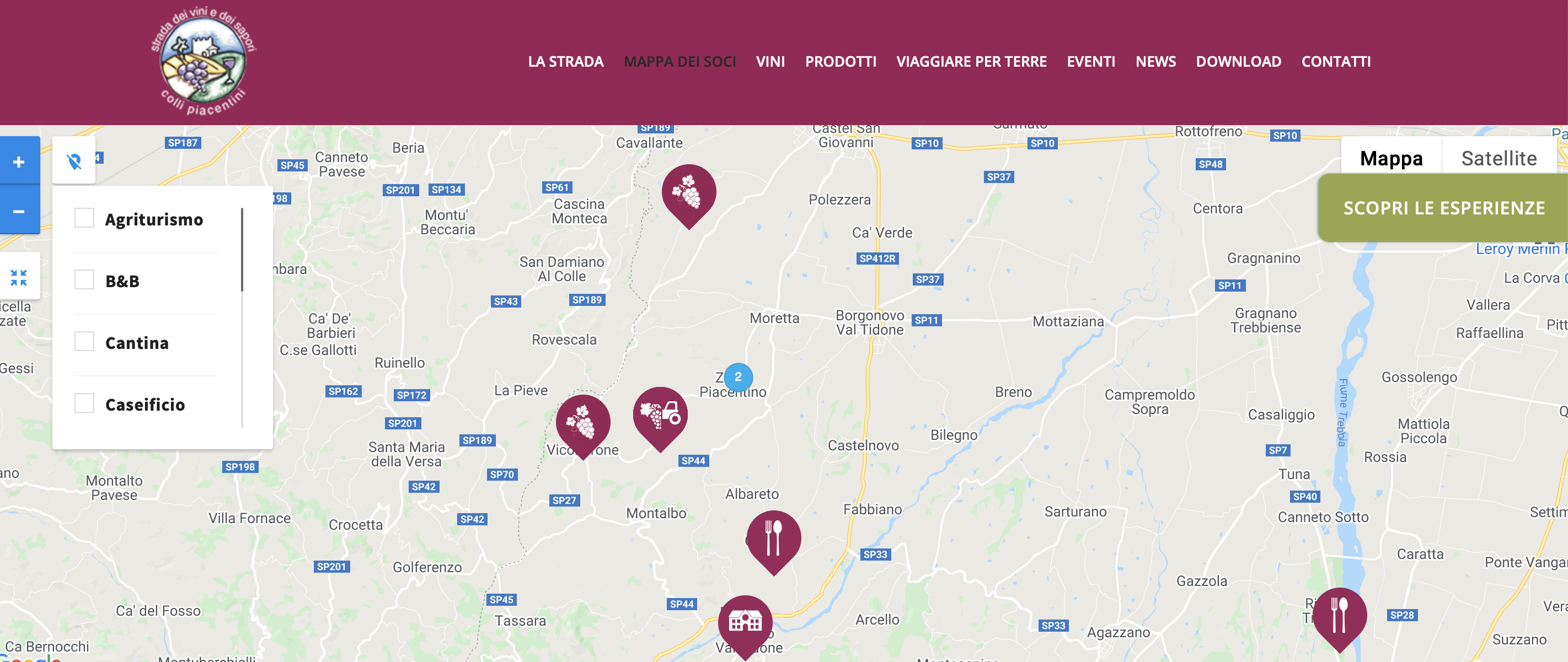 Mappa strada dei vini e dei sapori dei colli piacentini