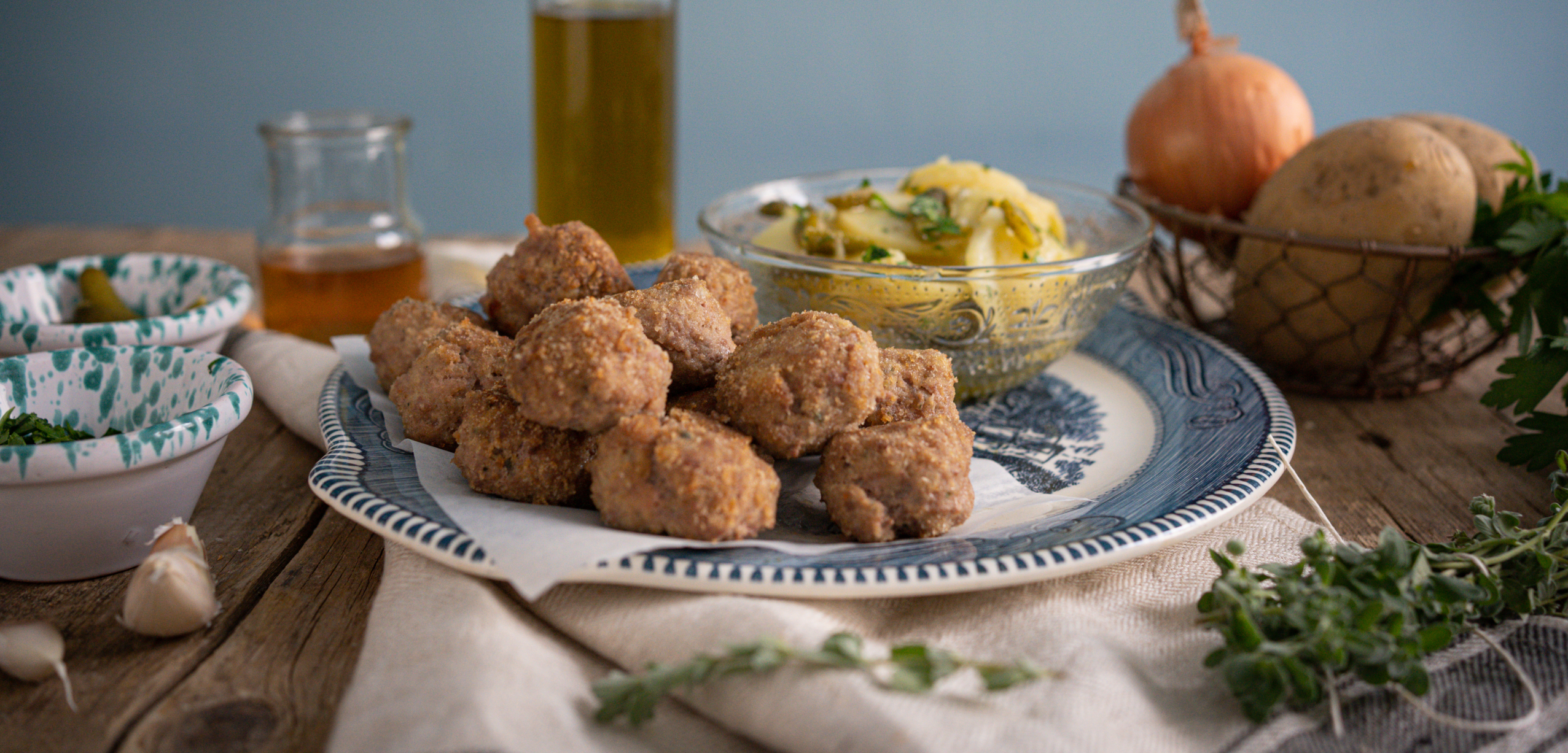 polpette di carne morbidissime con insalata di patate